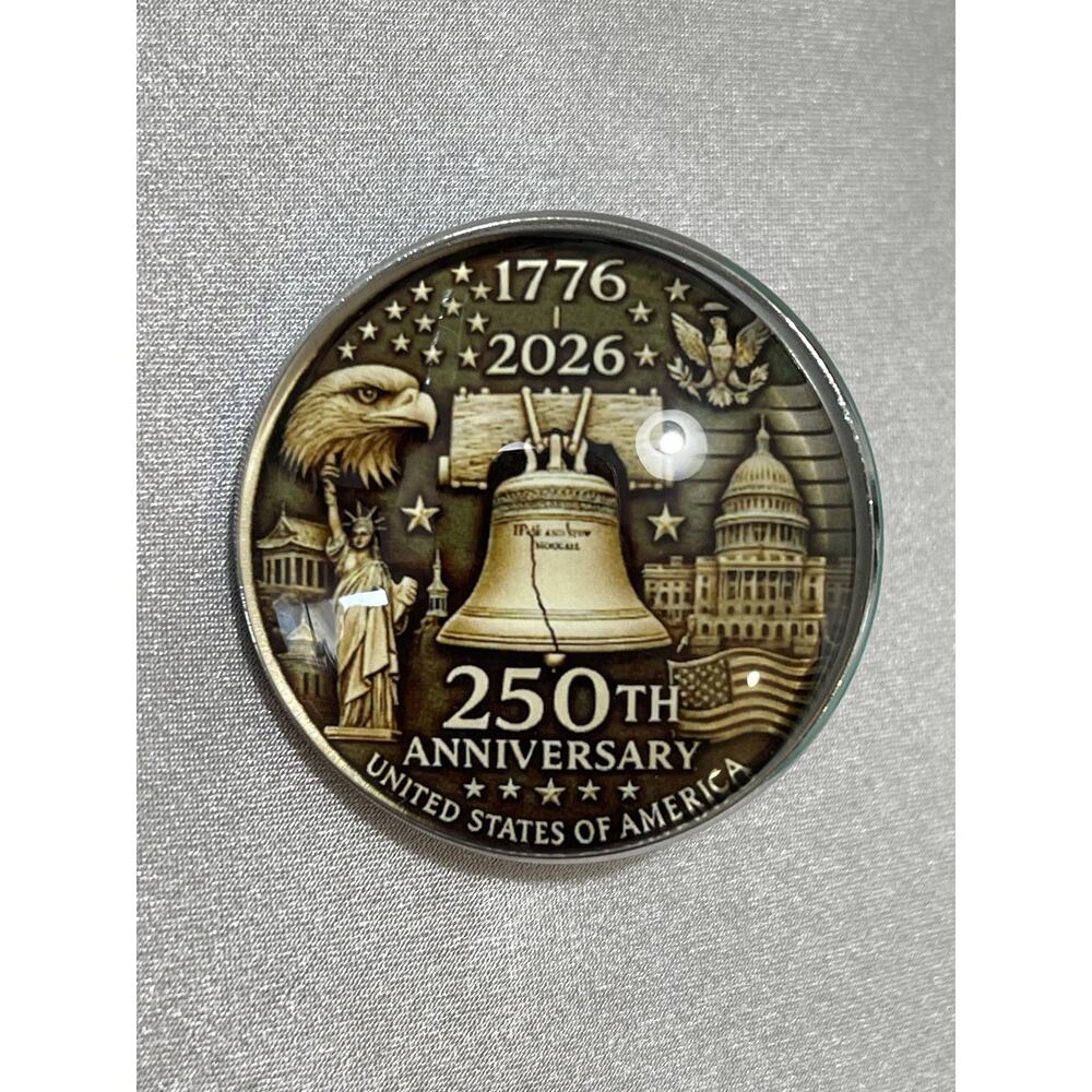 NWOT 250th Anniversary Liberty Bell 1776-2026 Brooch Lapel Pin Round Resin Metal